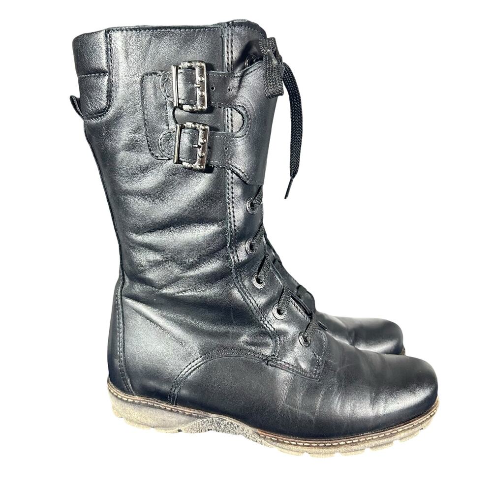PW Brodie Black Combat Wedge Ankle Boots - Size 6 / 6.5